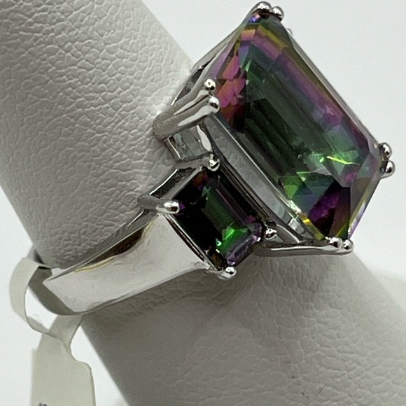 Rainbow Multiple Colored Quartz Ring Emerald Cut Designer DK 925 - Picture 3 of 13